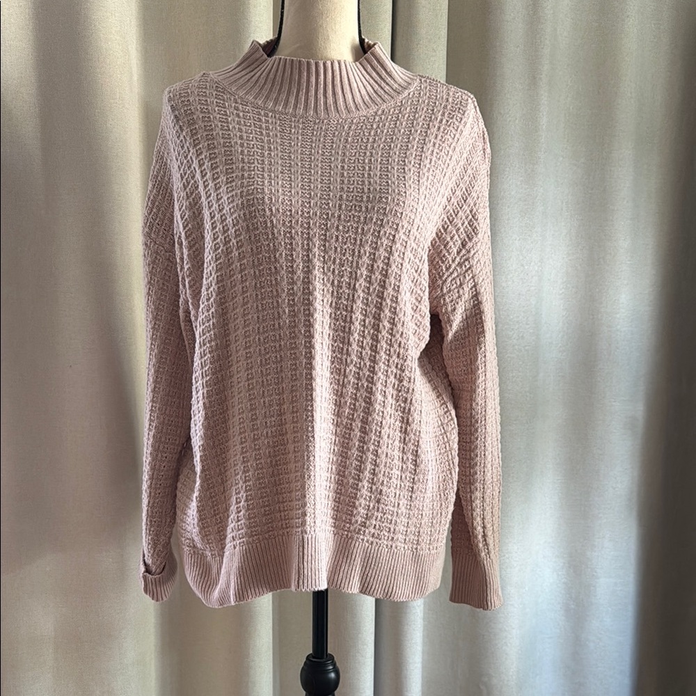 Chaps Light Pink Textured Women's Turtleneck Sweater